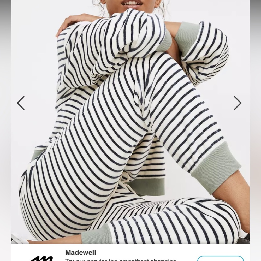 Madewell slim weekend velour stripe joggers plants